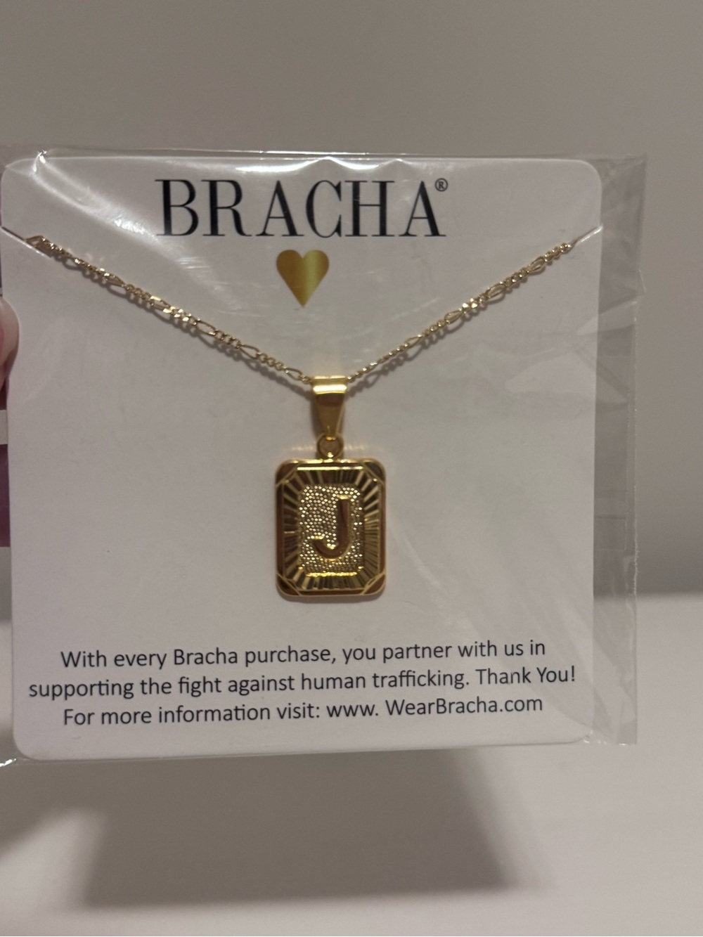 BRACHA Gold Initial J Rectangular Pendant Necklace NWT